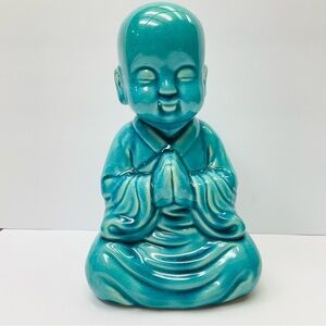 10” Ceramic Turquoise Buddha Baby Statue Glossy Finish Zen Meditation Yoga Relax